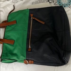 Coach Green and Blue Tote Bag with Brown Details